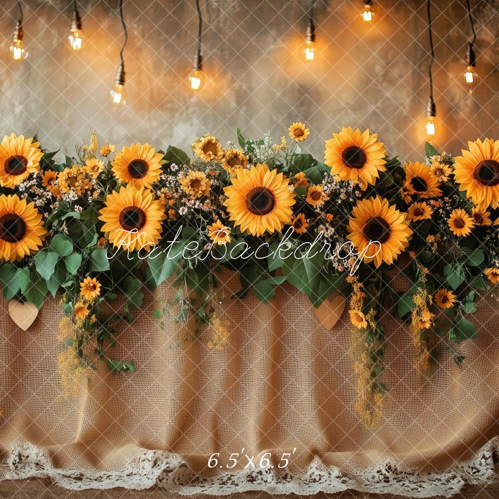 Kate Sommer Sonnenblumen Lichter Rustikal Hintergrund Entworfen von Patty Roberts - Kate Backdrop.de