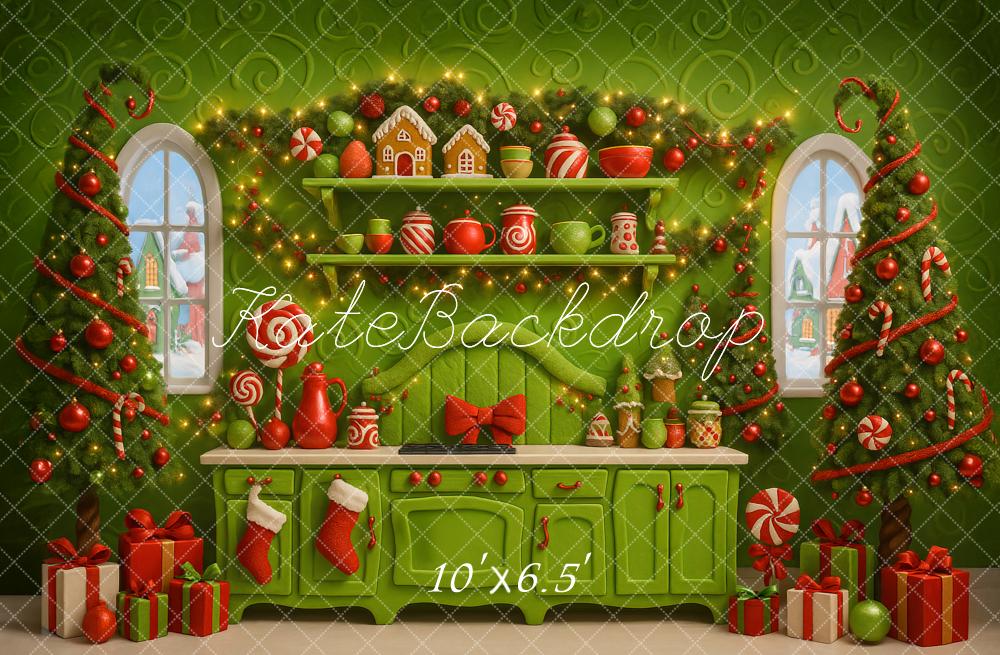 Kate Weihnachten Küche Weihnachtsbäume Grün Hintergrund Entworfen von Ashley Paul