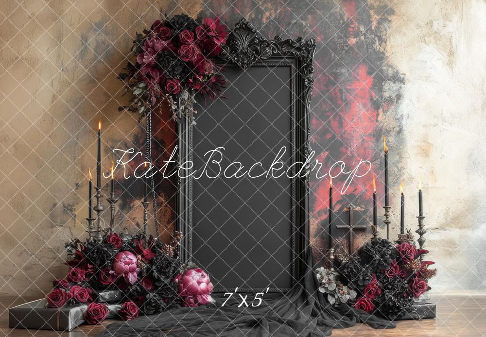 Kate Gothic Spiegel Blumen Kerzen Dunkel Hintergrund Entworfen von Mini MakeBelieve - Kate Backdrop.de