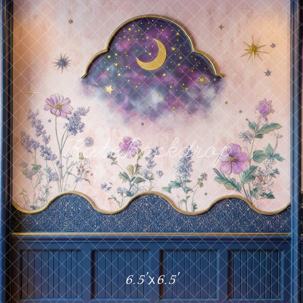 Kate Nacht Himmel Mond Sterne Blumen Hintergrund Entworfen von Mini MakeBelieve - Kate Backdrop.de