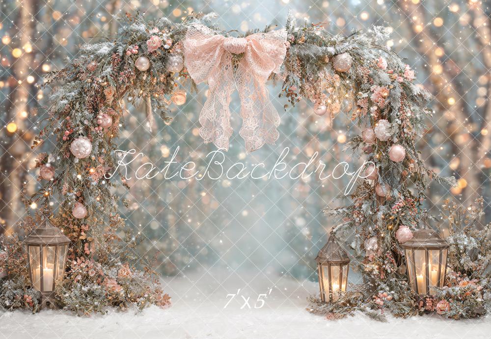 Kate Weihnachten Blumenbogen Laternen Pastell Hintergrund Entworfen von Ashley Paul