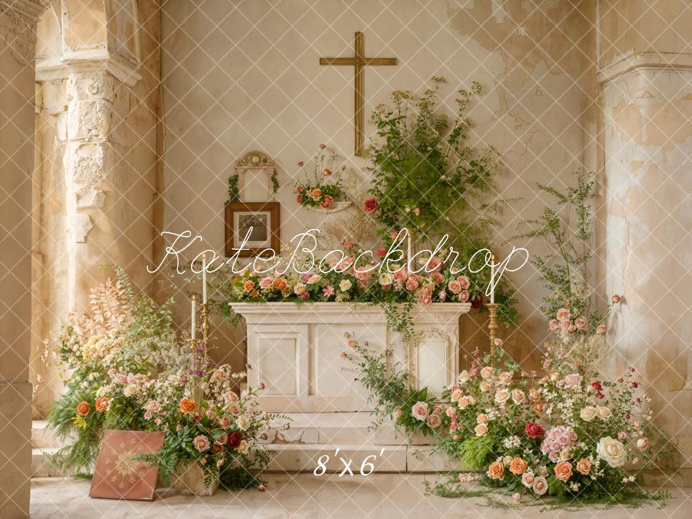 Kate Hochzeit Altar Blumen Kreuz Vintage Fleece Hintergrund Entworfen von Emetselch