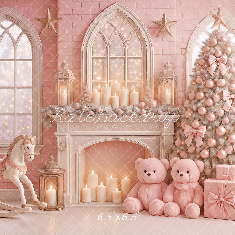 Kate Weihnachten Kamin Weihnachtsbaum Rosa Hintergrund Entworfen von Ashley Paul - Kate Backdrop.de