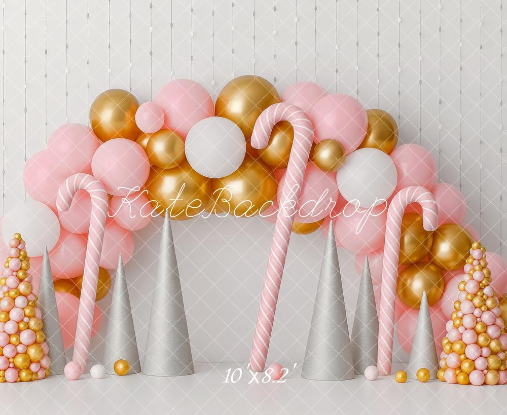 Kate Weihnachten Ballonbogen Zuckerstangen Pastell Hintergrund Entworfen von Patty Roberts - Kate Backdrop.de