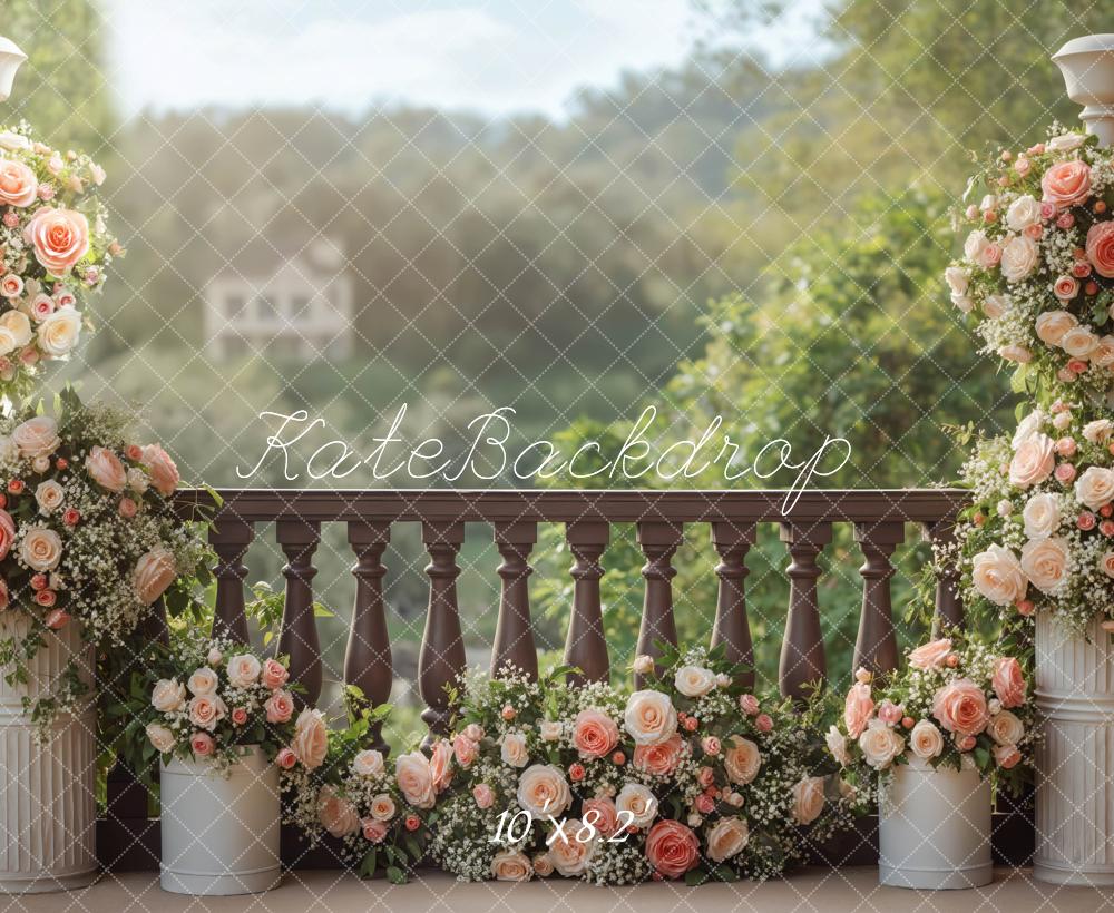 Kate Hochzeit Blumenarrangement Terrasse Romantisch Hintergrund Entworfen von Mini MakeBelieve