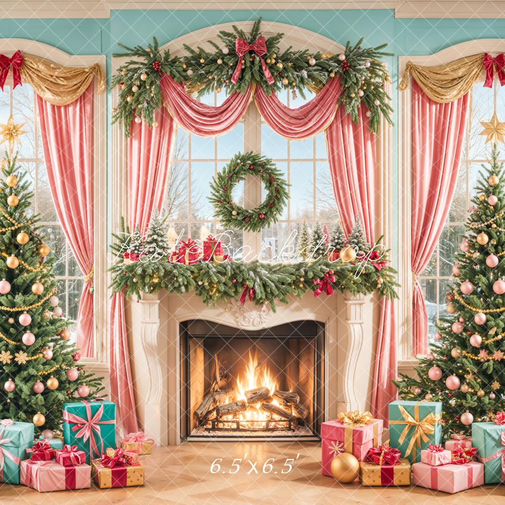 Kate Weihnachten Kamin Tannenbäume Pastell Hintergrund Entworfen von Emetselch - Kate Backdrop.de