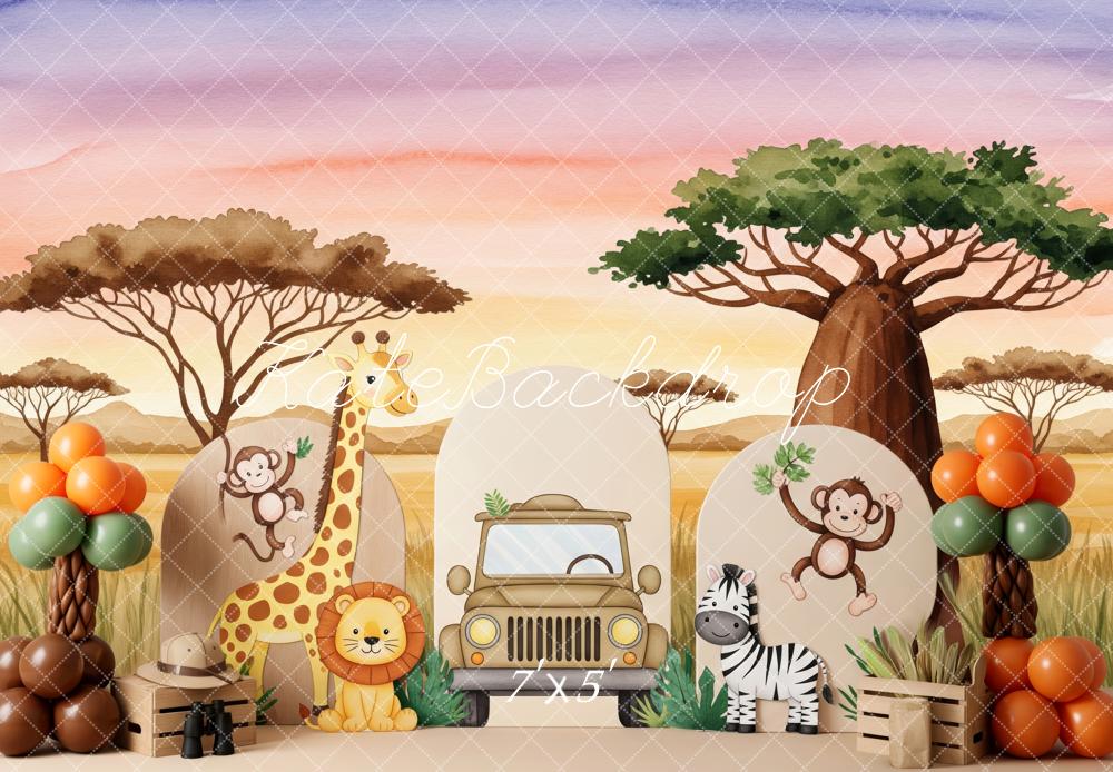 Kate Safari Tiere Jeep Sonnenuntergang Hintergrund Entworfen von Patty Roberts