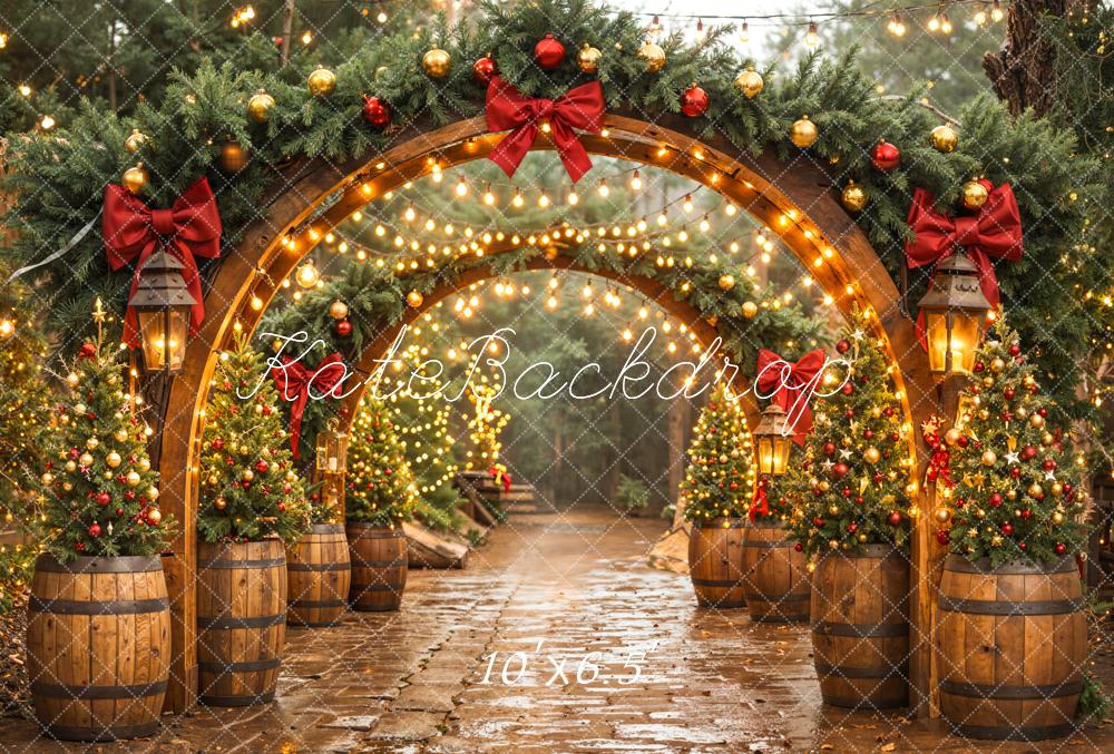 Kate Weihnachten Torbogen Lichterbaum Rustikal Fleece Hintergrund Entworfen von Emetselch - Kate Backdrop.de