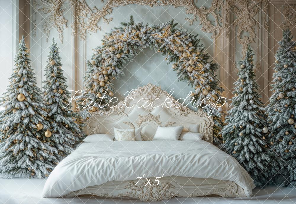 Kate Weihnachten Bett Schneetannen Elegant Hintergrund Entworfen von Emetselch