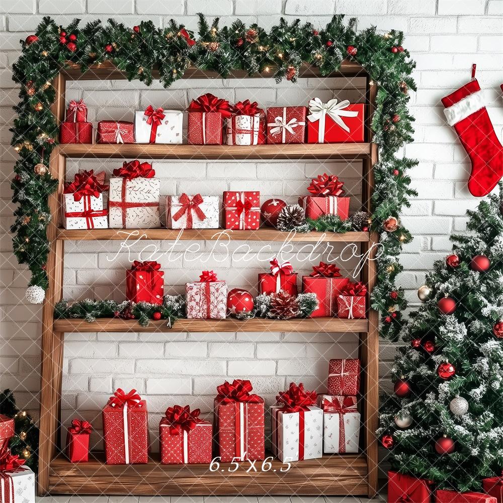 Kate Weihnachten Geschenke Regal Tannenbaum Hintergrund Entworfen von Patty Roberts - Kate Backdrop.de