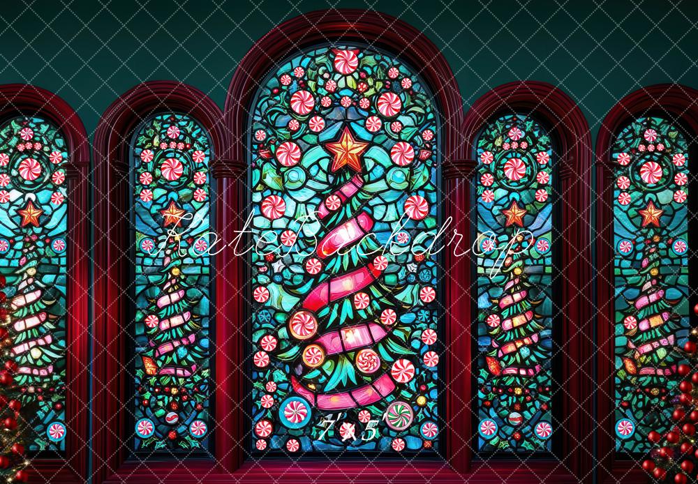 Kate Weihnachten Buntglas Fenster Baum Hintergrund Entworfen von Mini MakeBelieve - Kate Backdrop.de