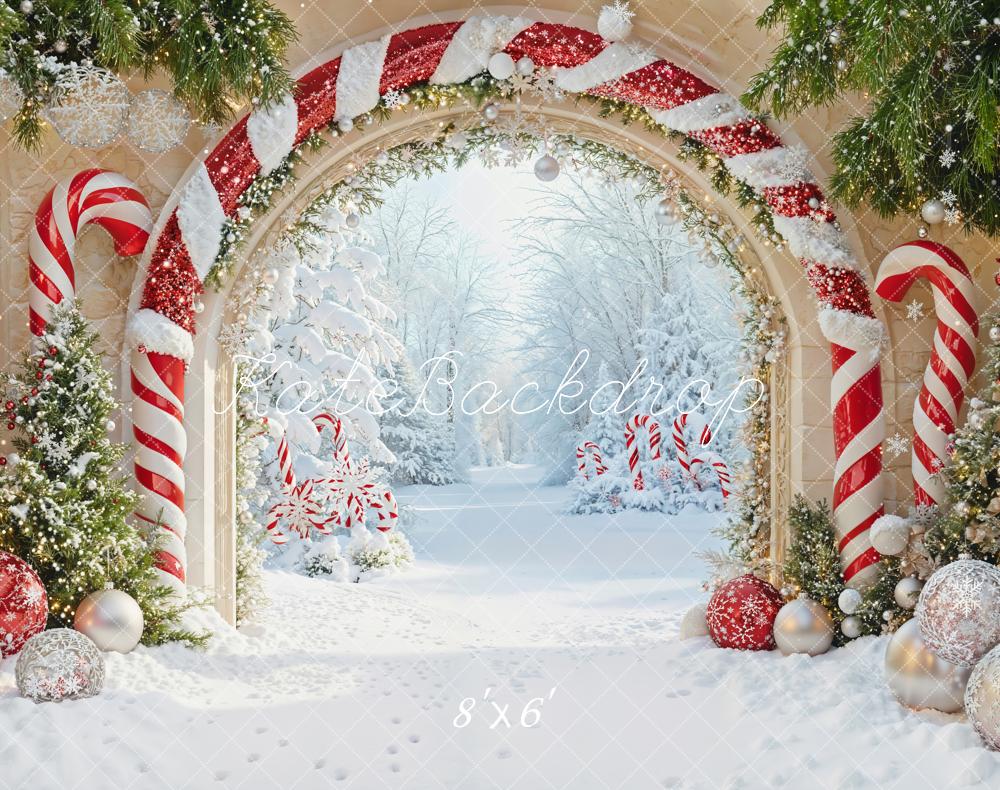 Kate Weihnachten Zuckerstangen Baum Rot Weiß Fleece Hintergrund Entworfen von Emetselch - Kate Backdrop.de