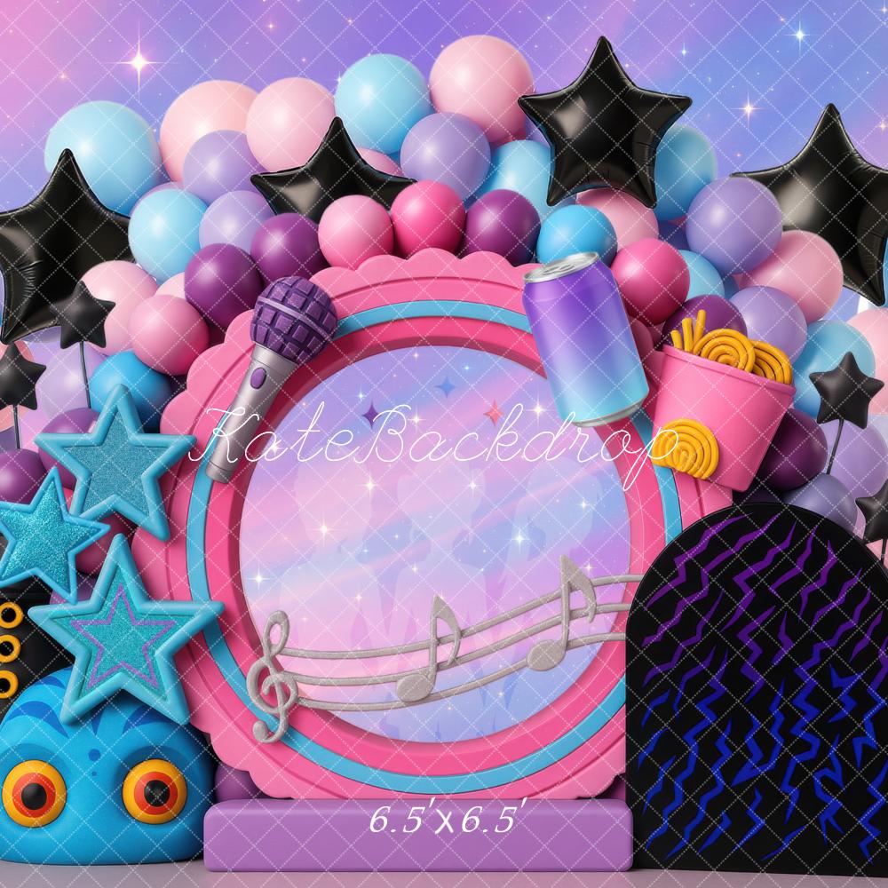 Kate Geburtstag Ballons Sterne Musik Bunt Hintergrund Entworfen von Mini MakeBelieve