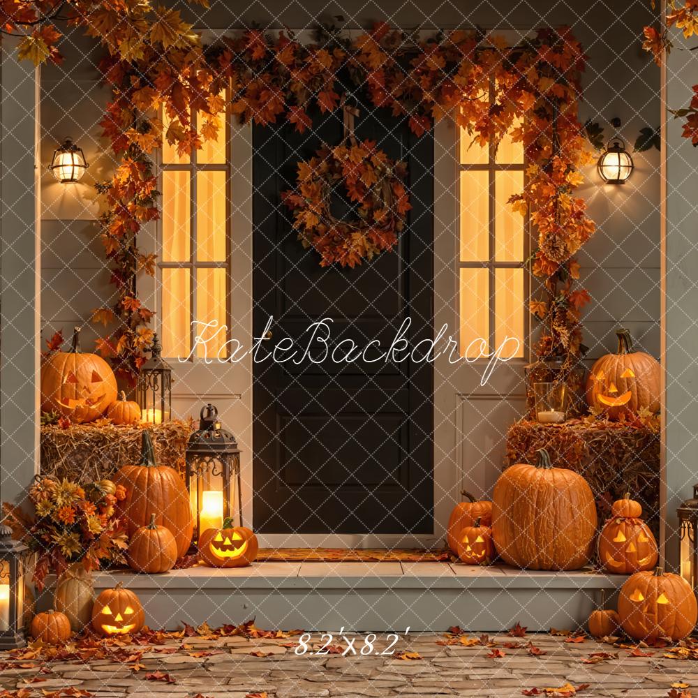 Kate Halloween Veranda Kürbisse Laternen Hintergrund Entworfen von Emetselch - Kate Backdrop.de