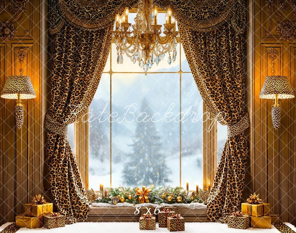 Kate Weihnachten Fenster Vorhang Gold Fleece Hintergrund Entworfen von Emetselch - Kate Backdrop.de