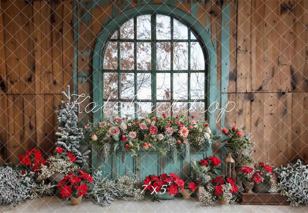 Kate Weihnachten Fenster Blumen Holz Hintergrund Entworfen von Laura Bybee - Kate Backdrop.de