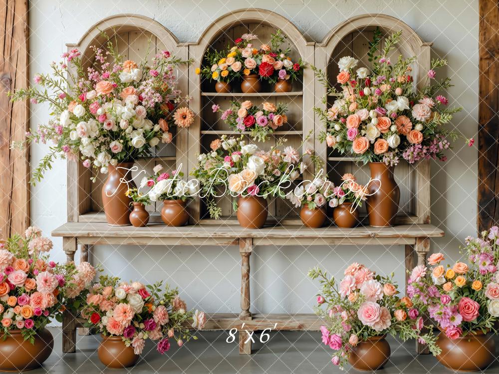 Kate Blumen Regal Vasen Vintage Hintergrund Entworfen von Mini MakeBelieve