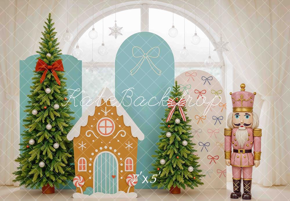 Kate Weihnachten Nussknacker Lebkuchenhaus Pastell Hintergrund Entworfen von Mini MakeBelieve - Kate Backdrop.de
