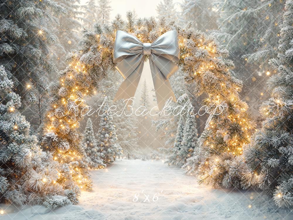 Kate Weihnachten Winterwald Lichterbogen Silber Fleece Hintergrund Entworfen von Emetselch - Kate Backdrop.de