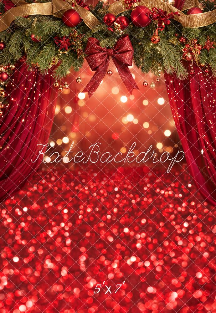 Kate Weihnachten Tannenzweige Kugeln Rot Hintergrund Entworfen von Emetselch - Kate Backdrop.de