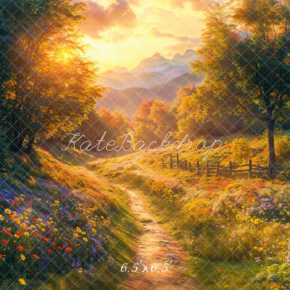 Kate Herbst Landschaft Sonnenaufgang Blumenwiese Hintergrund Entworfen von Emetselch