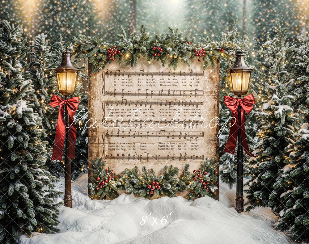 Flash Sale-Kate Weihnachten Notenblatt Tannen Schnee Fleece Hintergrund Entworfen von Emetselch