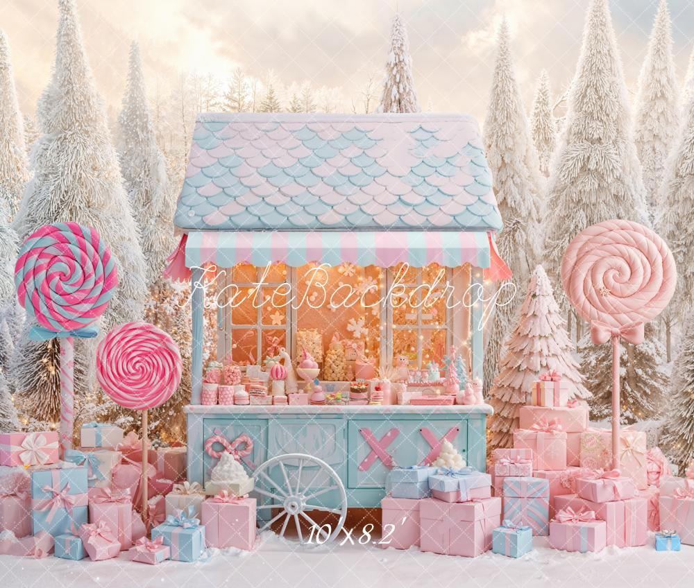 Kate Weihnachten Süßigkeiten Wagen Pastell Fleece Hintergrund Entworfen von Emetselch - Kate Backdrop.de