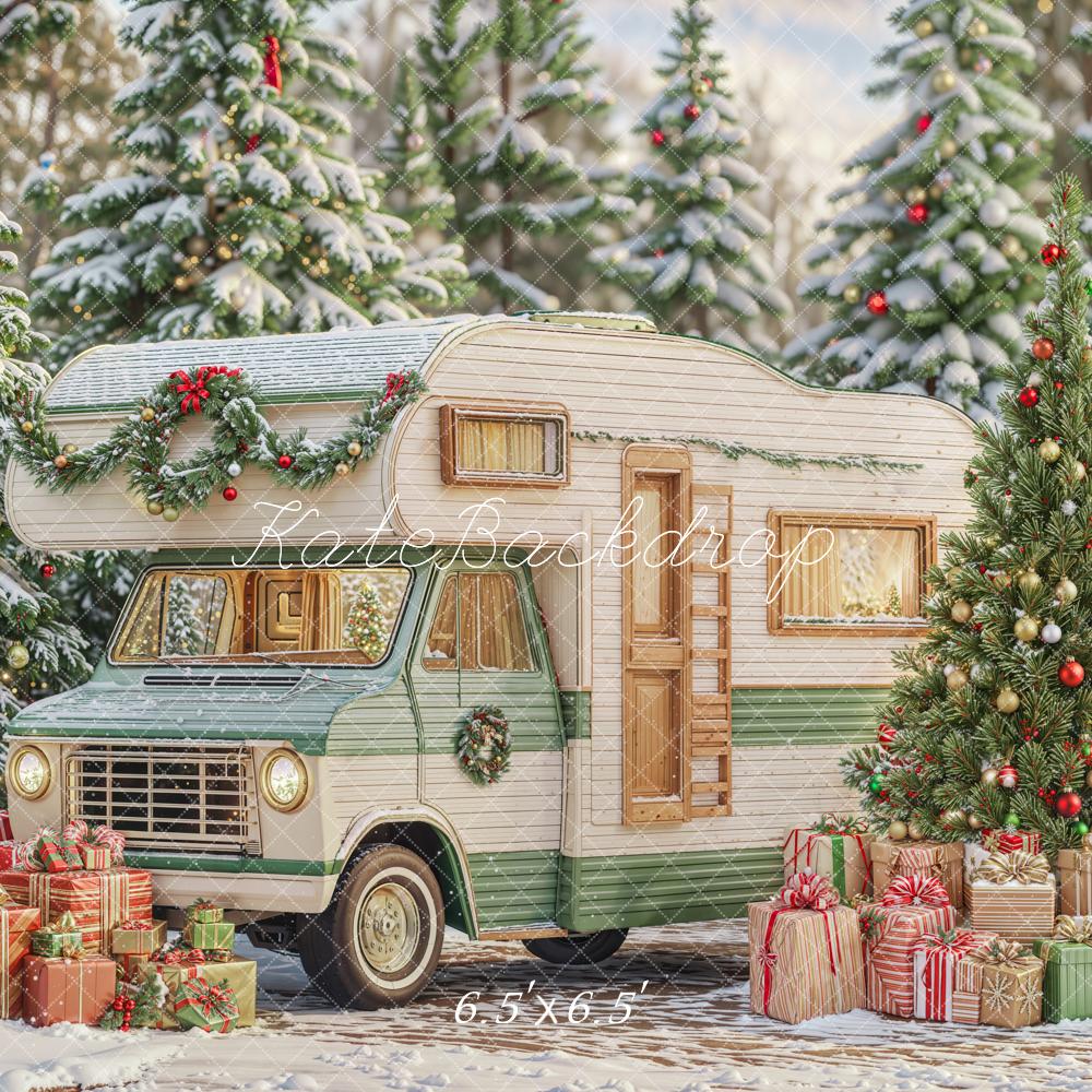 Kate Weihnachten Wohnmobil Geschenke Wald Hintergrund Entworfen von Emetselch - Kate Backdrop.de
