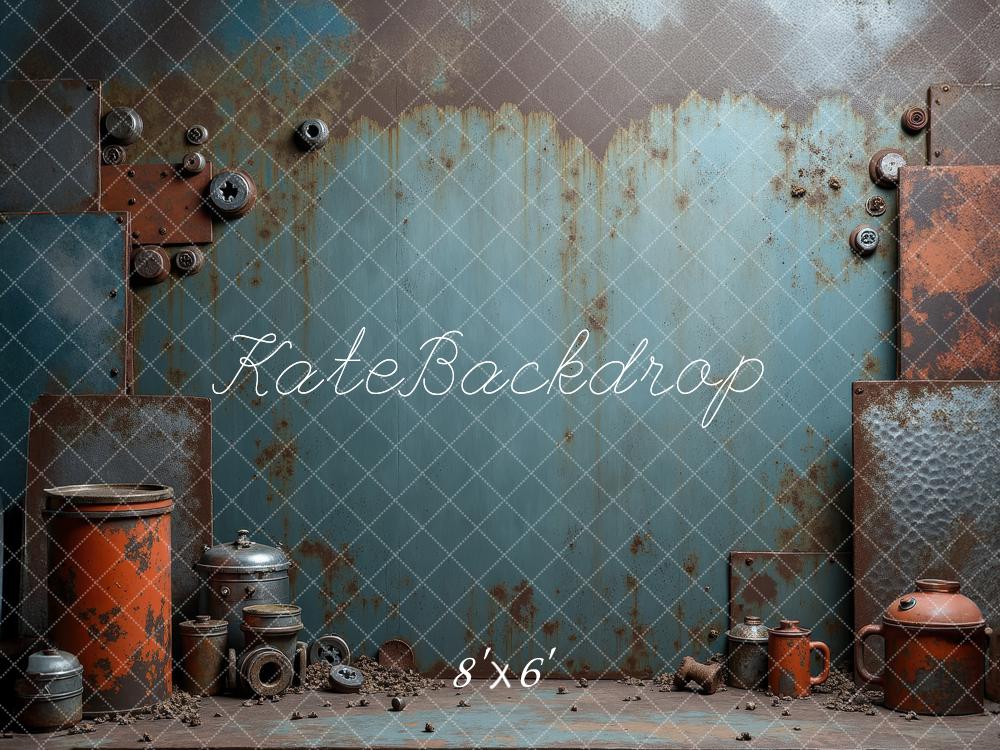 Kate Industriell Metallobjekte Rostoptik Hintergrund Entworfen von Laura Bybee - Kate Backdrop.de