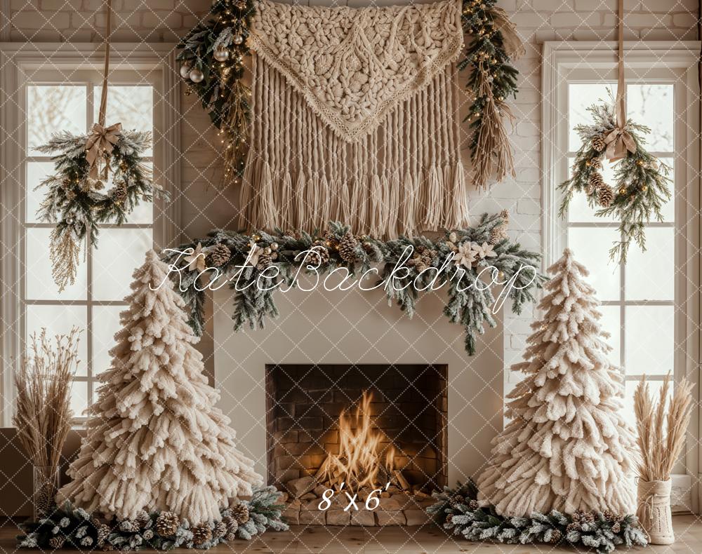 Kate Weihnachten Kamin Tannenbaum Natürlich Fleece Hintergrund Entworfen von Emetselch