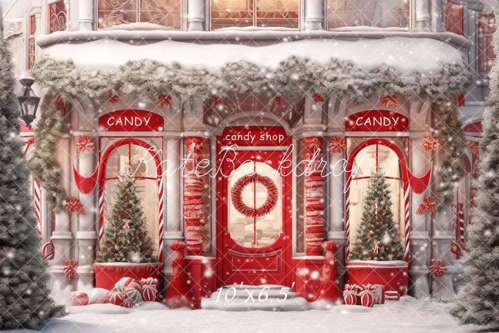 Kate Weihnachten Zuckerladen Schnee Rot Hintergrund Entworfen von Emetselch - Kate Backdrop.de