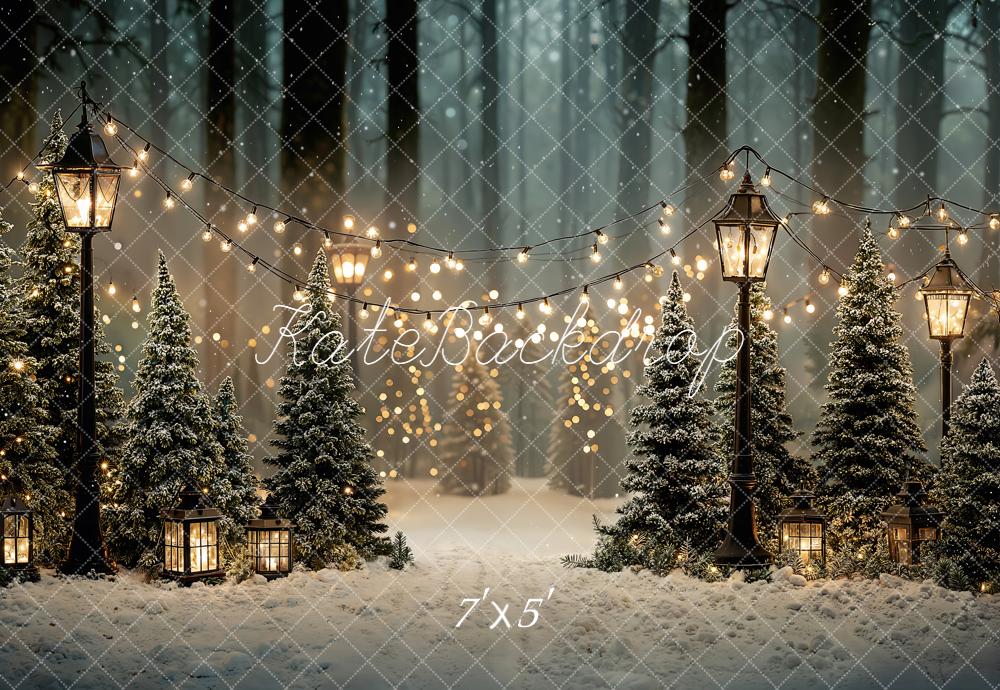 Kate Weihnachten Schneewald Lichter Lampe Hintergrund Entworfen von Emetselch - Kate Backdrop.de