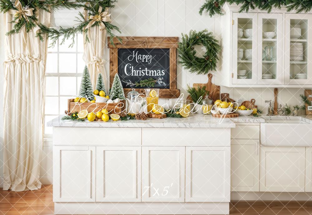 Kate Weihnachten Küche Kranz Weiß Hintergrund Entworfen von Emetselch - Kate Backdrop.de