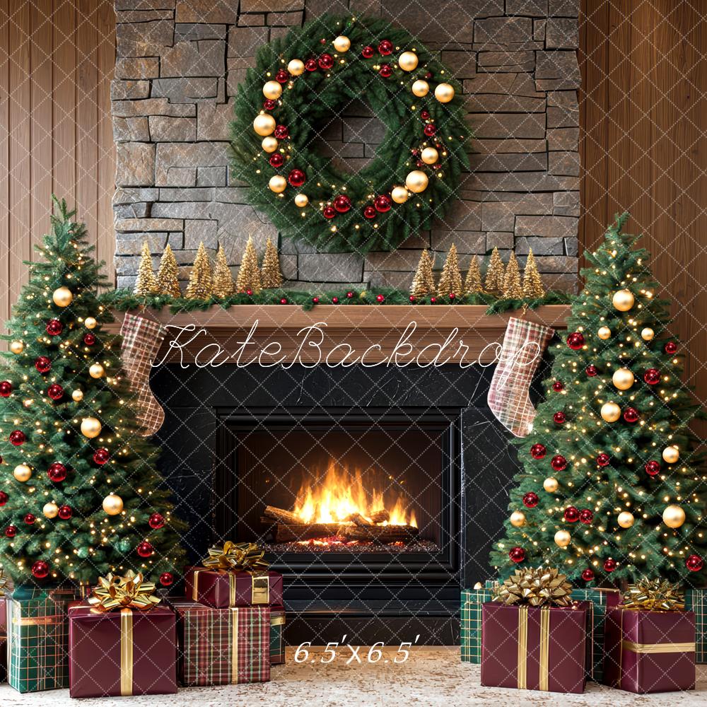 Kate Weihnachten Kamin Weihnachtsbaum Geschenke Hintergrund Entworfen von Mini MakeBelieve - Kate Backdrop.de