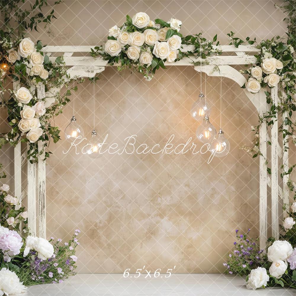 Kate Hochzeit Blumenbogen Lichter Creme Hintergrund Entworfen von Mini MakeBelieve - Kate Backdrop.de