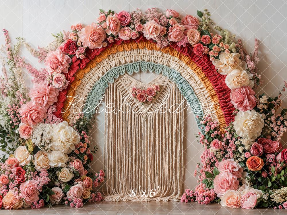 Kate Boho Blumenbogen Makramee Pastell Fleece Hintergrund Entworfen von Emetselch