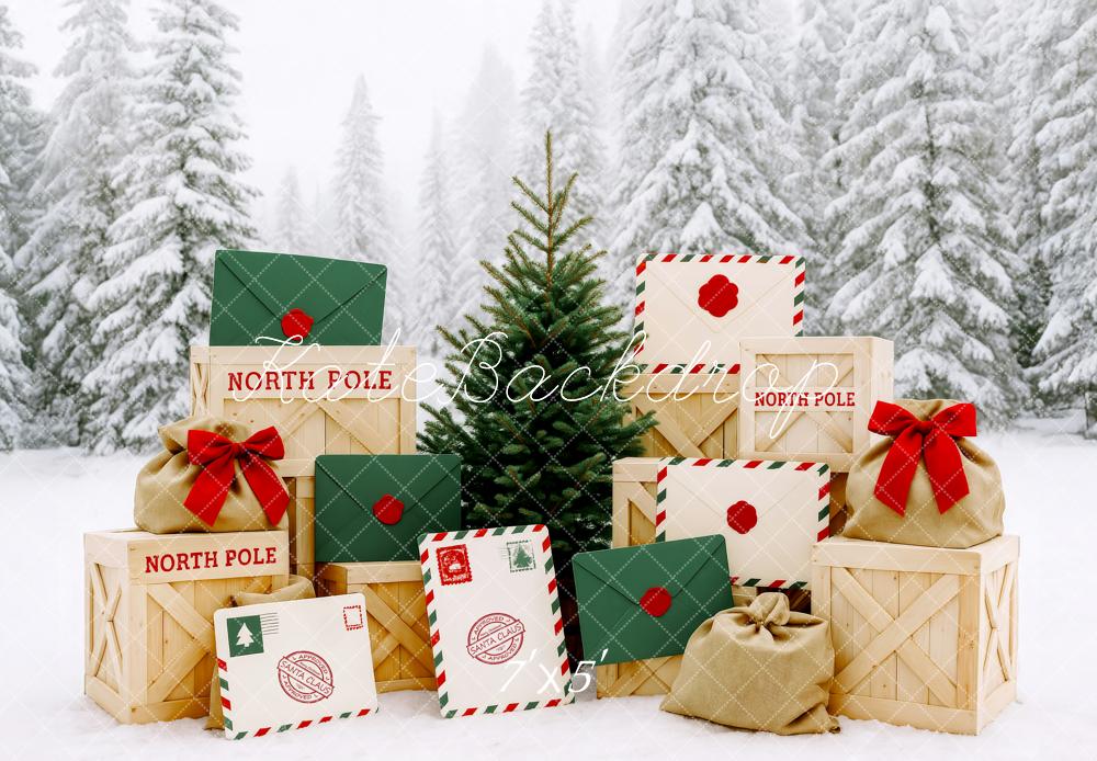 Kate Weihnachten Geschenke Kisten Schnee Hintergrund Entworfen von Patty Roberts - Kate Backdrop.de