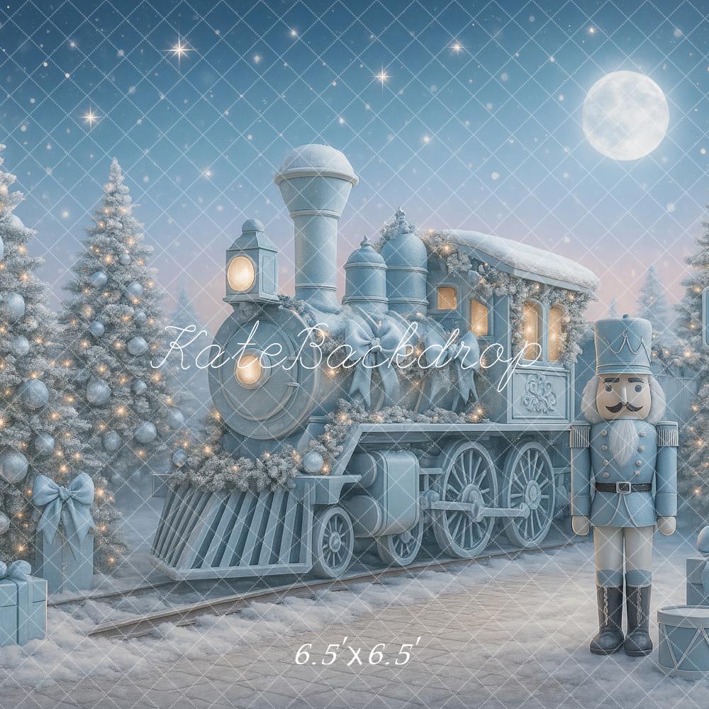 Kate Weihnachten Eisenbahn Nussknacker Blau Hintergrund Entworfen von Ashley Paul