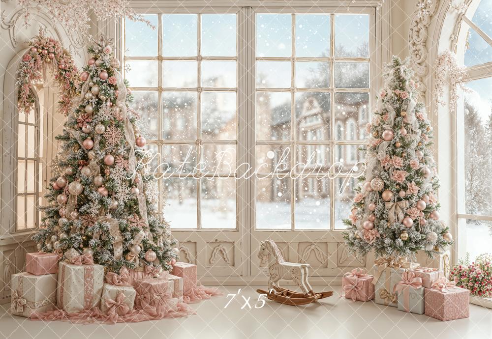 Kate Weihnachten Christbäume Fenster Pastell Hintergrund Entworfen von Emetselch - Kate Backdrop.de