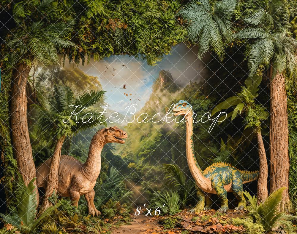 Kate Dinosaurier Wald Urzeit Braun Grün Fleece Hintergrund Entworfen von Emetselch - Kate Backdrop.de
