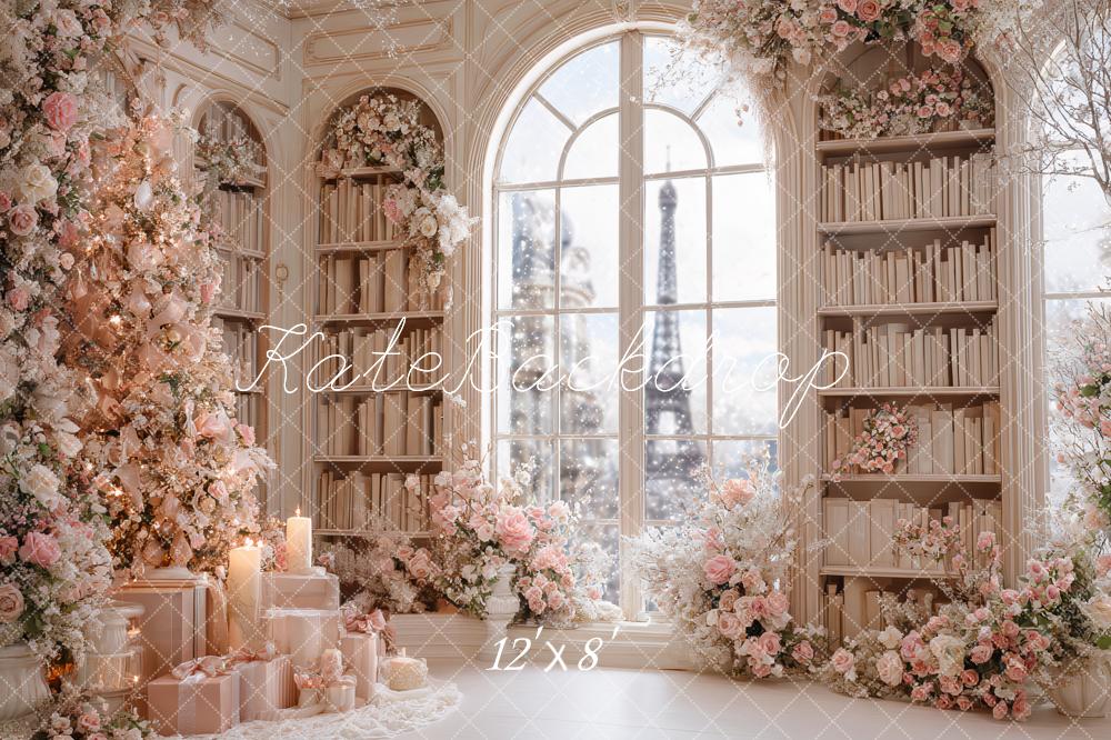 Kate Weihnachten Bücherregal Fenster Blumen Pastell Hintergrund Entworfen von Ashley Paul