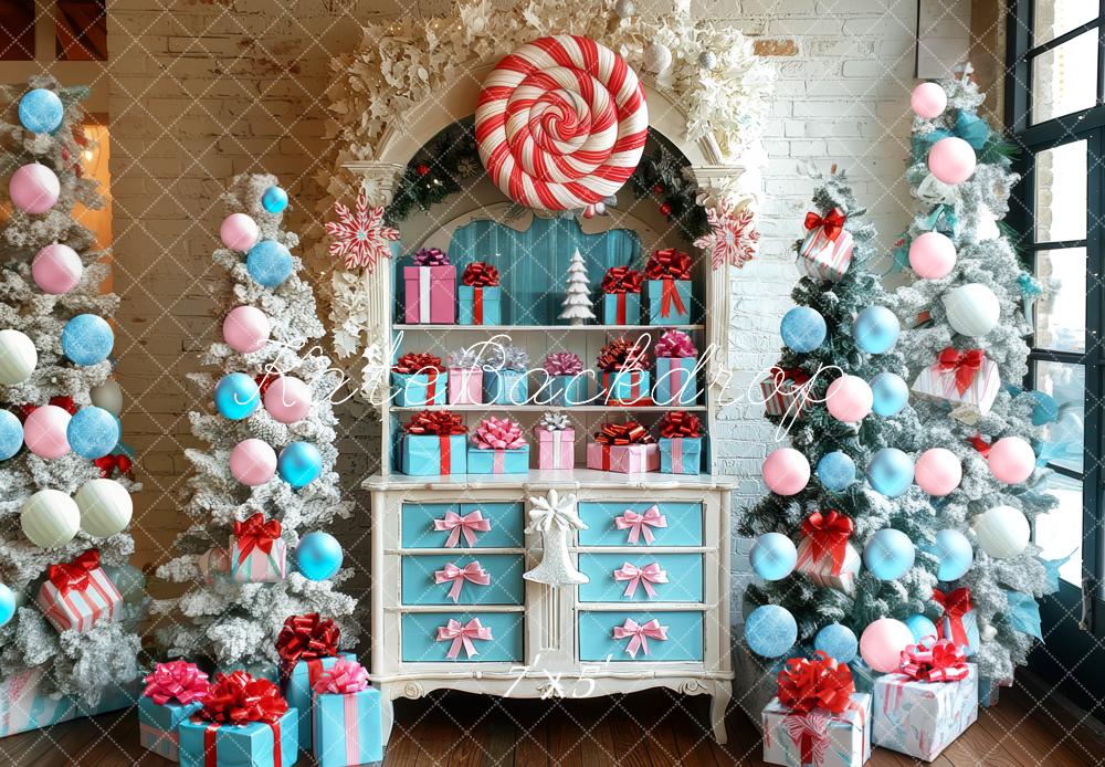 Kate Weihnachten Geschenkbaum Pastell Hintergrund Entworfen von Mini MakeBelieve - Kate Backdrop.de