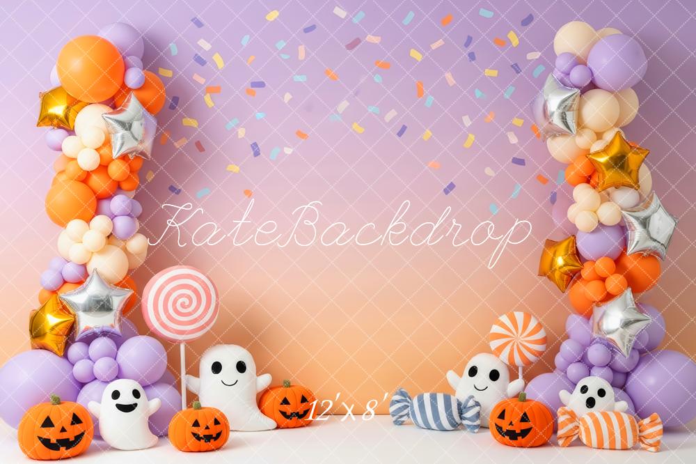 Kate Halloween Ballons Kürbisse Konfetti Hintergrund Entworfen von Patty Roberts - Kate Backdrop.de
