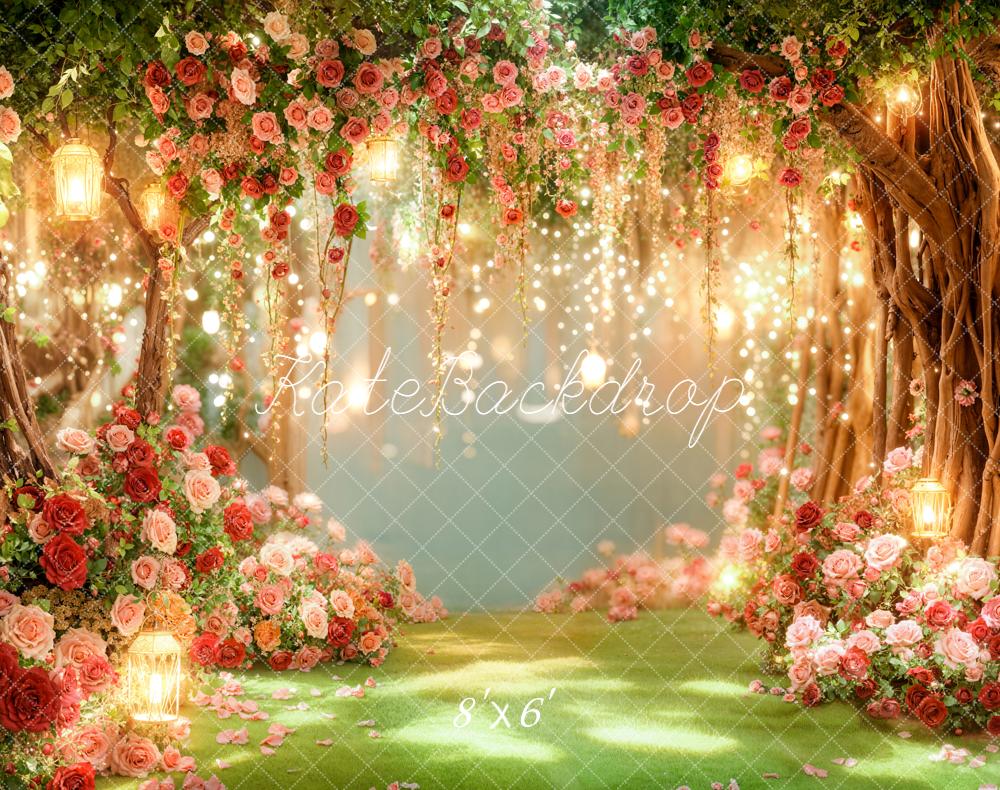 Kate Hochzeit Blumen Lichter Garten Fleece Hintergrund Entworfen von Emetselch
