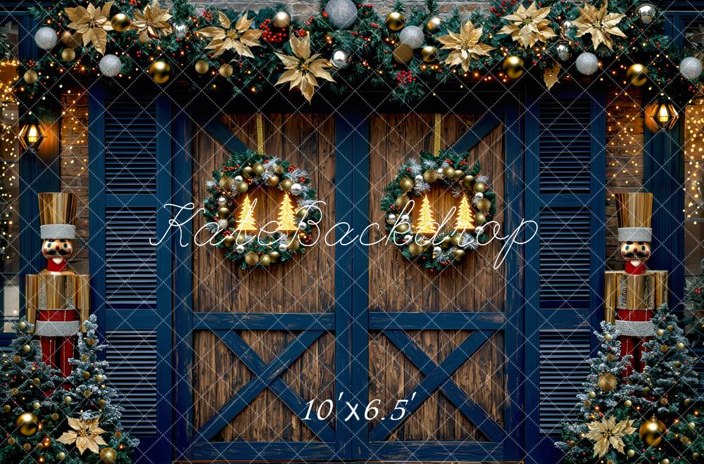 Kate Weihnachten Tür Nussknacker Kranz Blau Hintergrund Entworfen von Mini MakeBelieve - Kate Backdrop.de