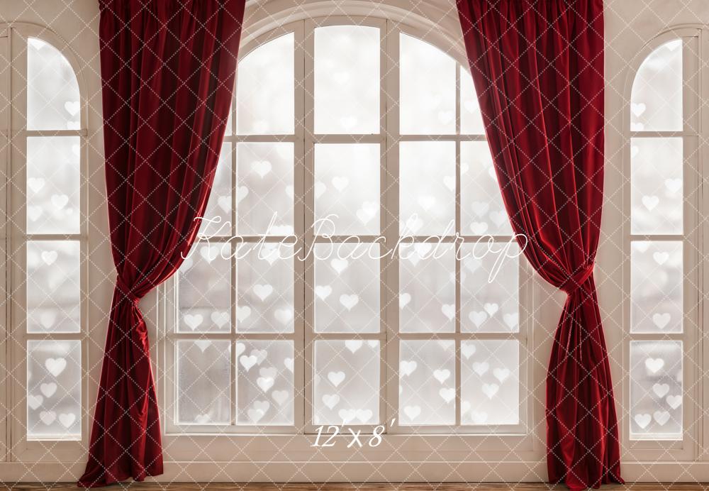 Kate Romantik Fenster Rote Vorhänge Bokeh Fleece Hintergrund Entworfen von Emetselch