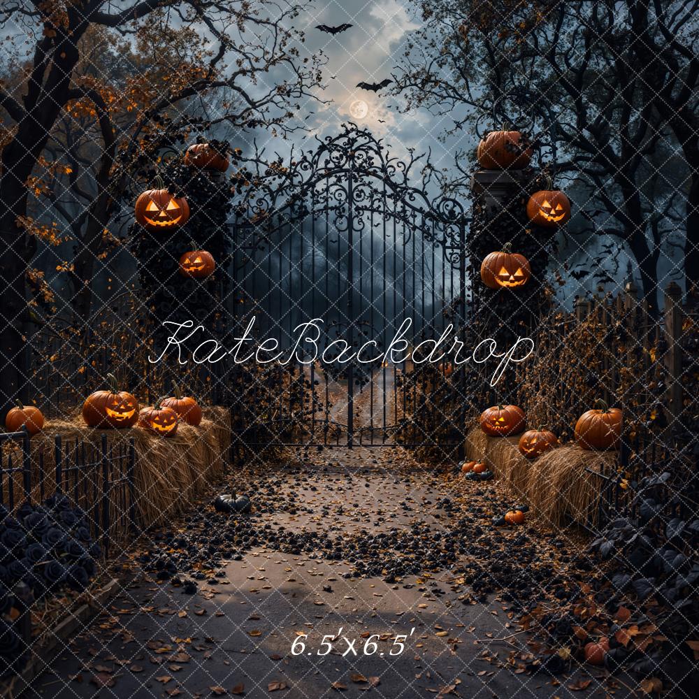 Kate Halloween Kürbisse Eisentor Nacht Hintergrund Entworfen von Emetselch