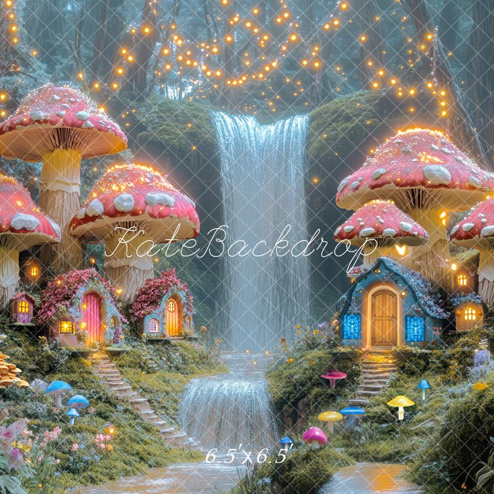 Kate Märchenwald Pilzhäuser Wasserfall Magisch Hintergrund Entworfen von Mini MakeBelieve - Kate Backdrop.de