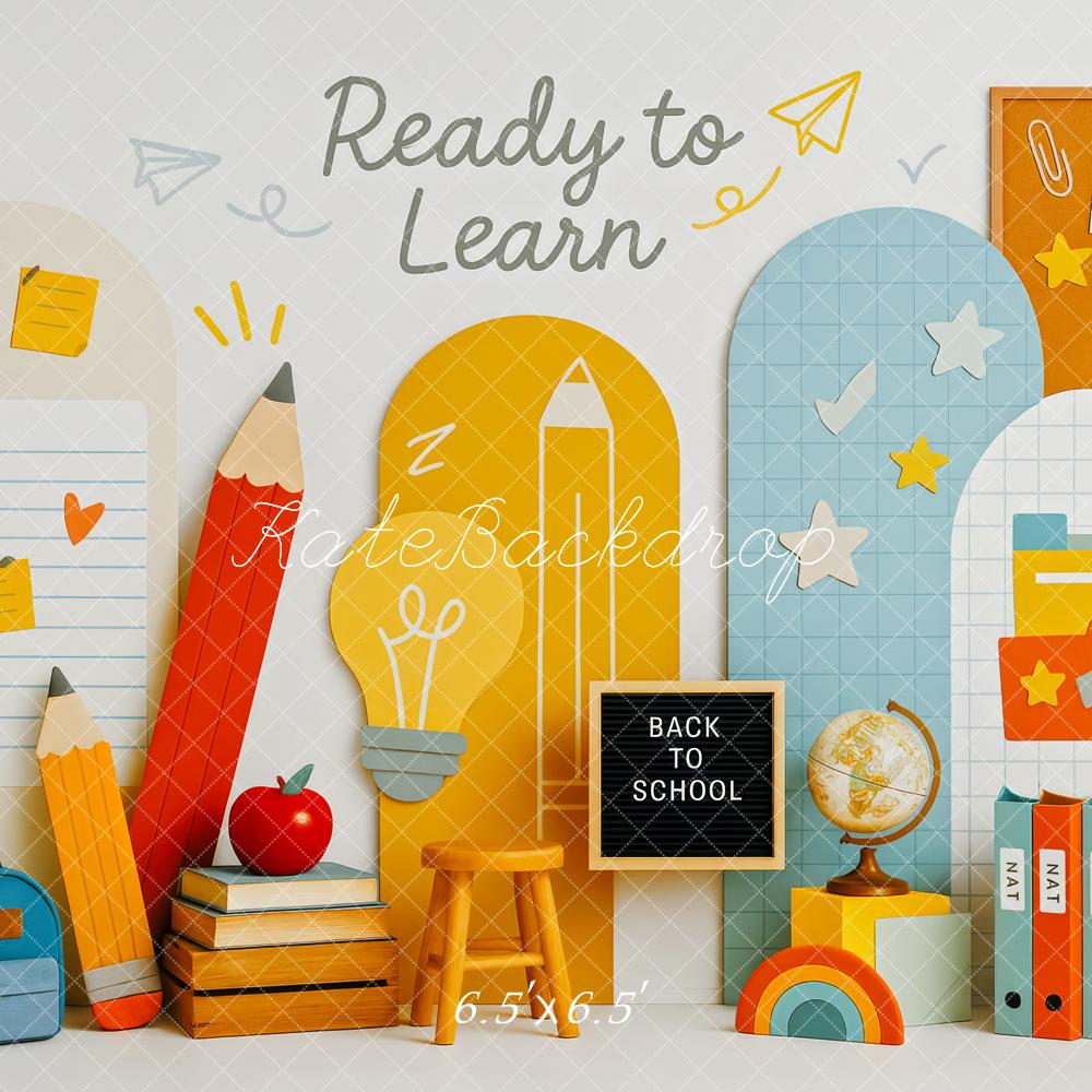 Kate Zurück zur Schule Schulmaterialien Bunt Hintergrund Entworfen von Patty Roberts - Kate Backdrop.de