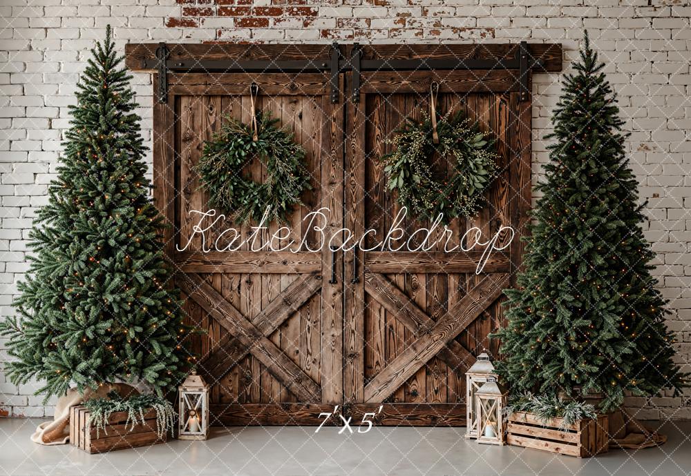 Kate Weihnachten Tannen Scheunentor Braun Hintergrund Entworfen von Emetselch - Kate Backdrop.de